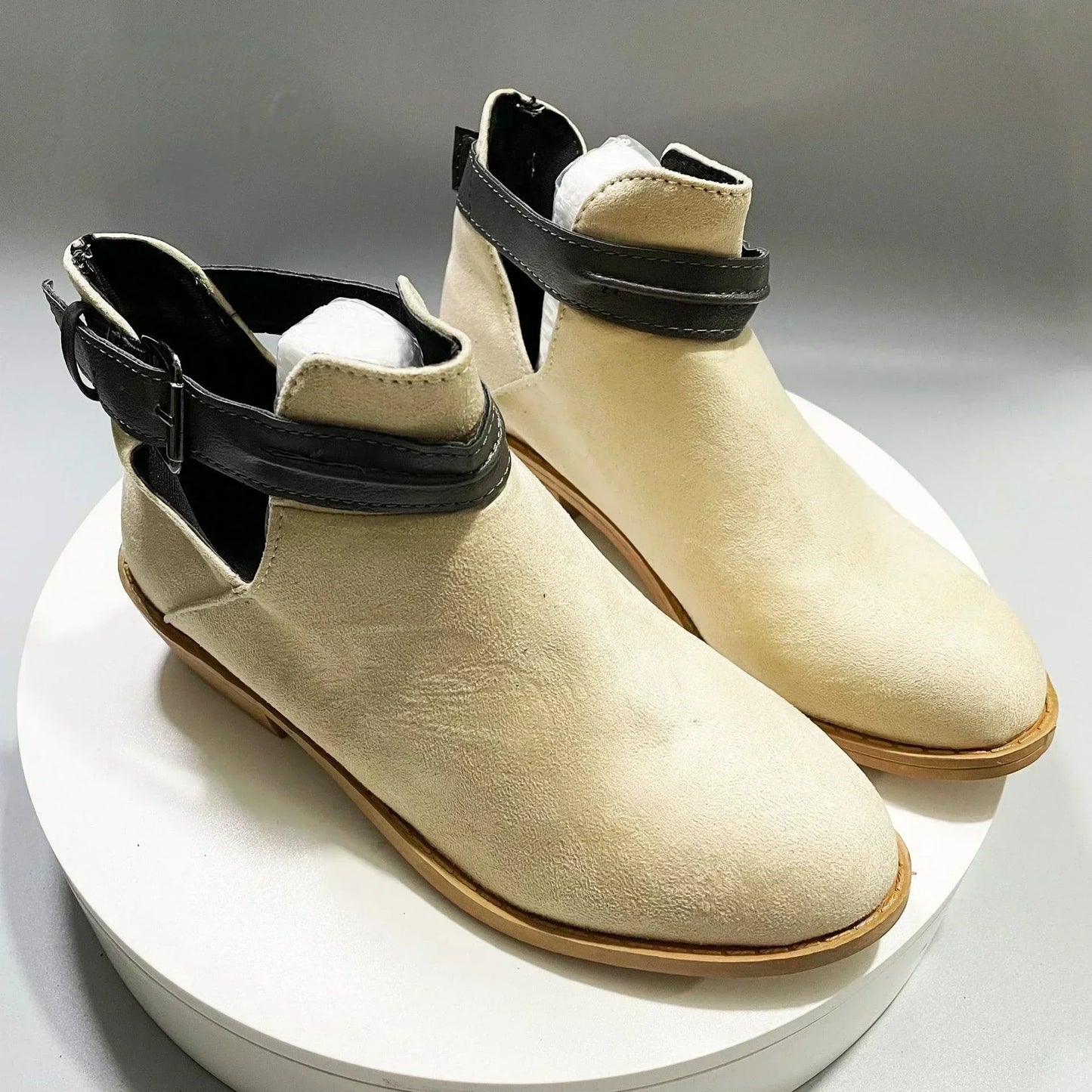 Street-Wave Ankle Boots With Adjustable Strap For Women Pointed Toe Soft Faux Leather