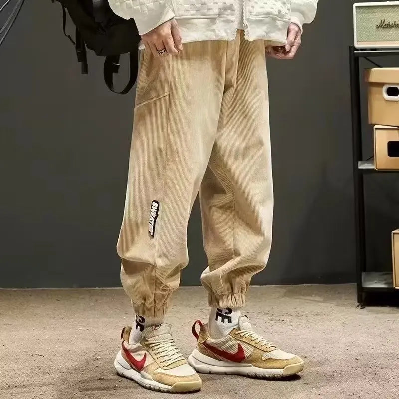 Street-Wave LA Corduroy Joggers For Men Tailored Fit Elastic Cuffs Relaxed Waistband Dressed Up Streetwear