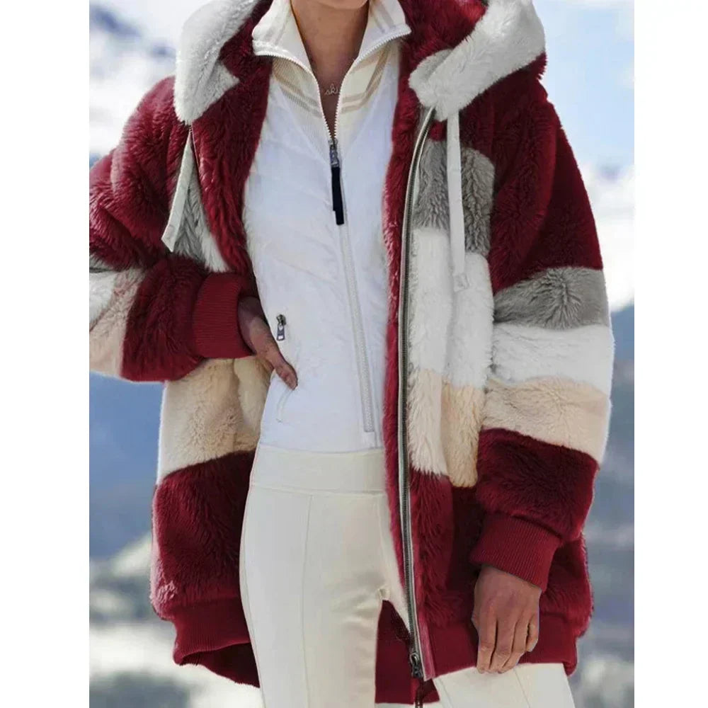 Streetwave Hooded Fleece Jacket Women Cozy Warmth Zip Front With Multiple Pockets Everyday Streetwear