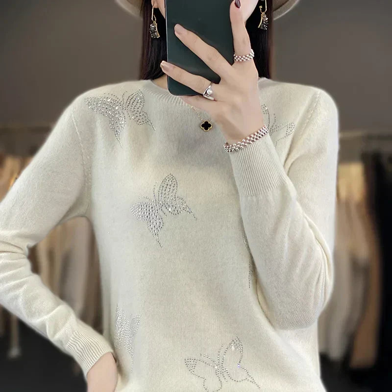 Women's Knit Sweater with Butterfly Design and Soft Texture