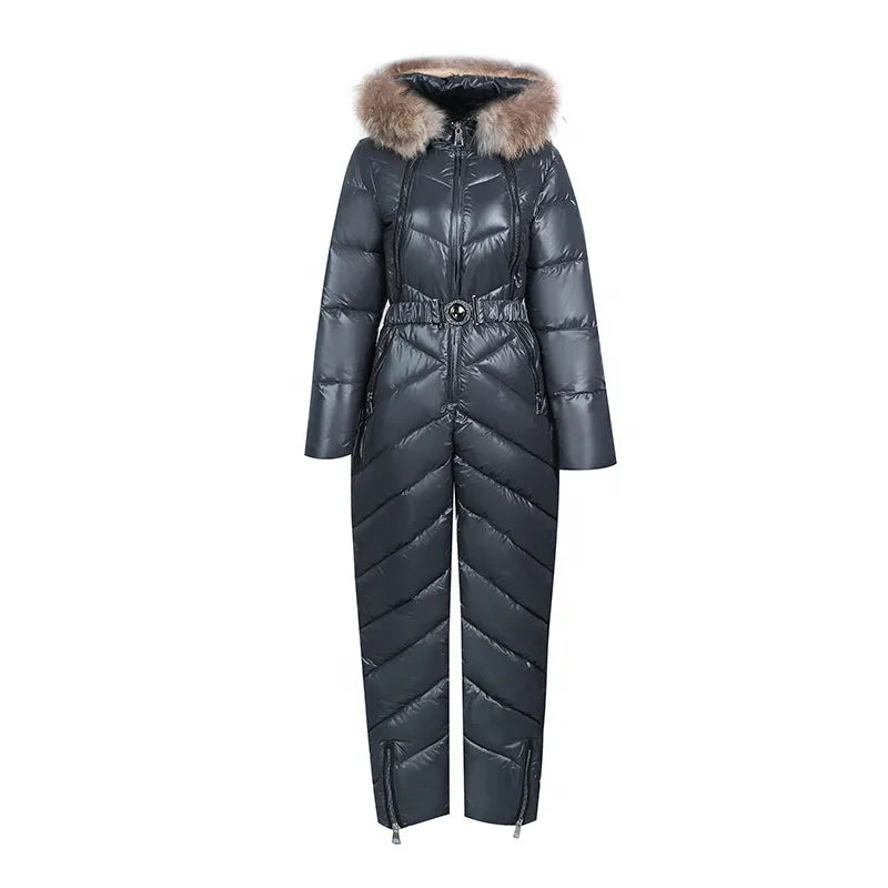 Street-Wave Women's Ski Jumpsuit With Fur Collar Insulated Puffer Winter Snowwear for Women