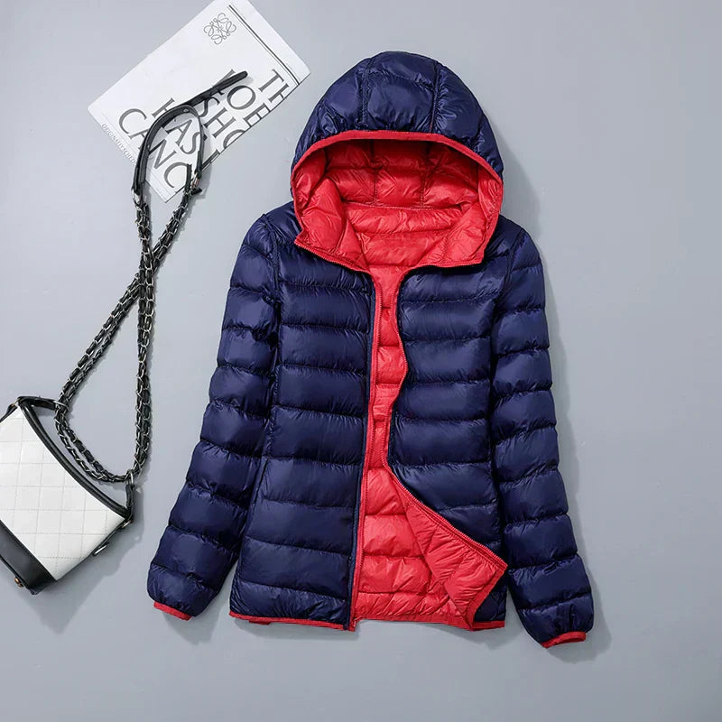 Street Wave Hooded Down Jacket For Women Lightweight Warm Winter Coat 80 Percent Duck Down
