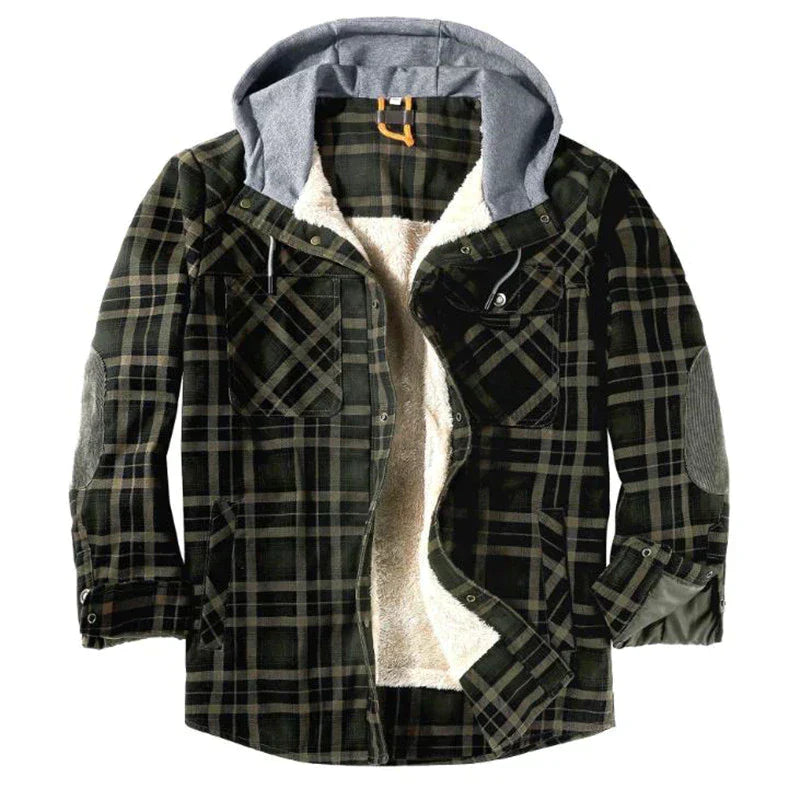 Street-Wave Men's Plaid Jacket Warm Fleece-Lined with Cozy Comfort and Handy Pockets