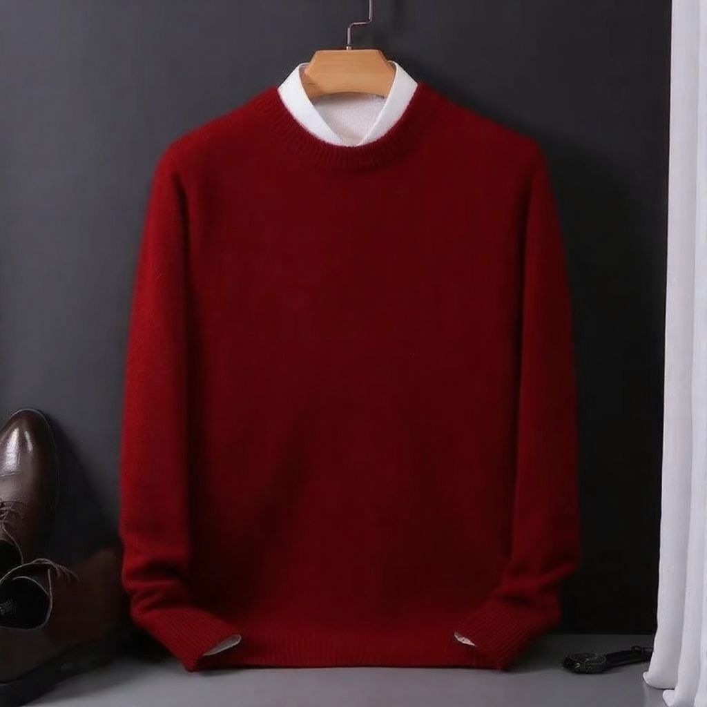 Men's Oversized Cashmere Knit Sweater O Neck Pullover M to 3XL Warm Cozy Style Street-Wave