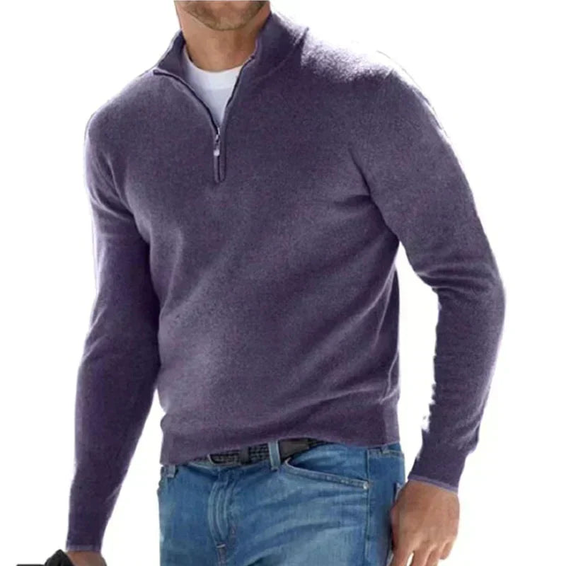 Street-Wave Polo Zip Up Knit Pullover For Men Italian Craftsmanship Cozy Modern Style