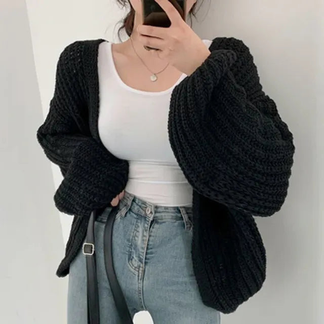 Street-wave Oversized Knit Cardigan With Soft Chunky Knit And Drop Sleeves For Cozy Everyday Women