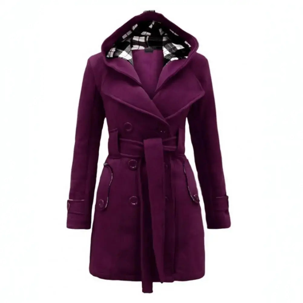 Street Wave Hooded Plaid Wool Coat For Women With Belted Style And Cozy Warmth Timeless Chic