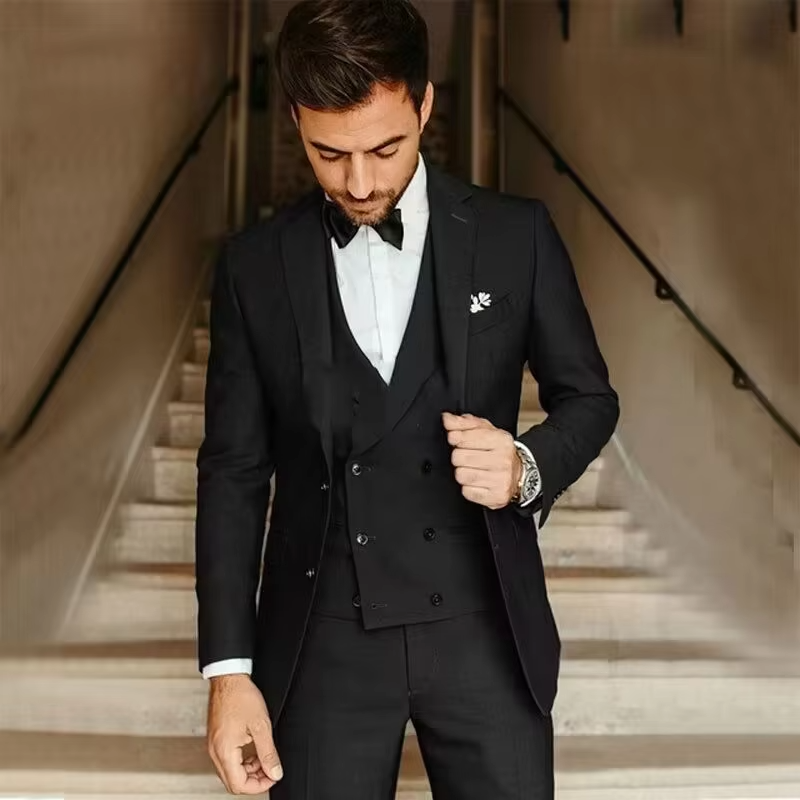 Street-Wave Men's Three Piece Slim Fit Solid Color Tailcoat Suit With Vest And Pants For Weddings And Business