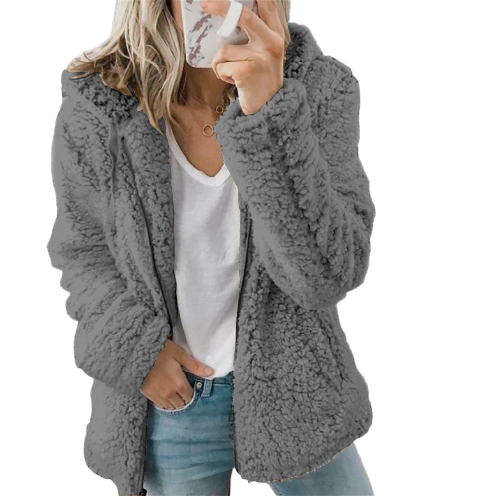 Street-Wave Cozy Teddy Jacket For Women Plush Faux Fur Coat Warm Everyday Essential