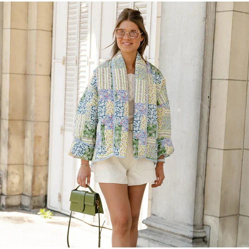 Street-Wave Oversized Patchwork Coat for Women Open Front Casual Street Style Warm Comfort