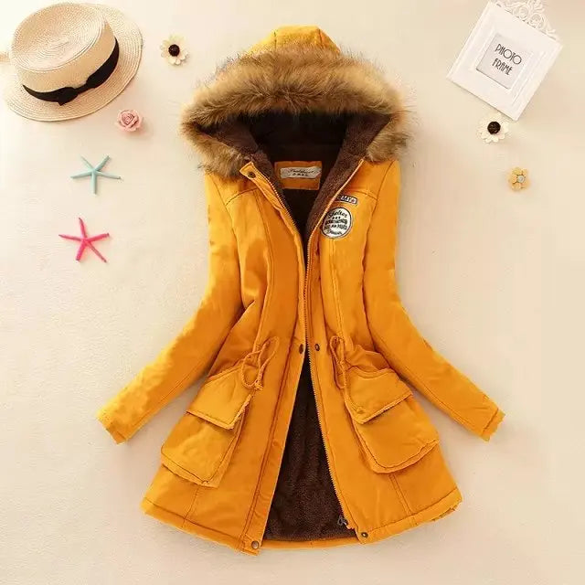 Streetwave Padded Cotton Jacket Women Slim Fit Fur Hood Warm Yet Elegant For Autumn Winter