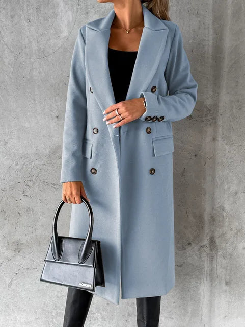 Street Wave Luxus Wool Coat For Women With Button Closure Elegant Long Winter Outerwear