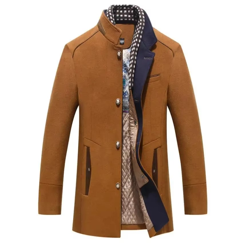 Men's Wool Blend Overcoat With Scarf Collar For Fall And Winter Outerwear By Street-Wave
