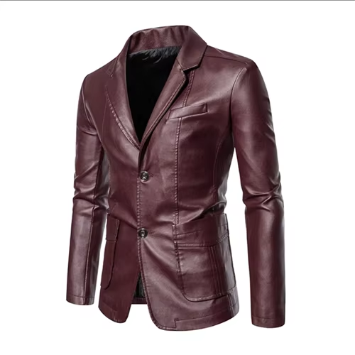 Street-Wave Men's Business Casual Leather Jacket With Suit Collar Slim Fit In Black Or Khaki, Sizes Up To 5XL