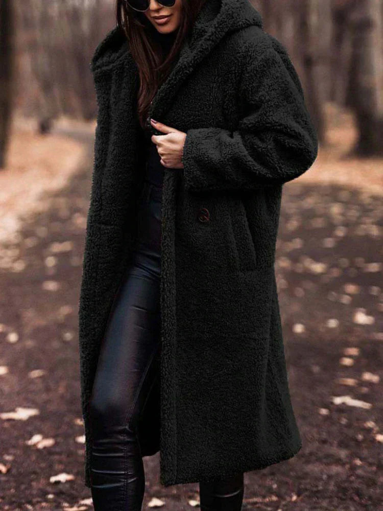 Street Wave Teddy Coat For Women Cozy Warmth Soft Sherpa Texture Elegant Long Coat