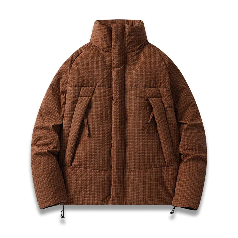 Street-Wave Subzero Quilted Parka for Men with Plaid Design Windproof Insulation and Warmth