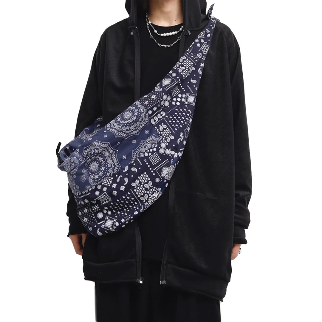 Street-Wave Bandana Crossbody Tote Durable Cotton Canvas With Paisley Design Zipper Closure And Waterproof Outer