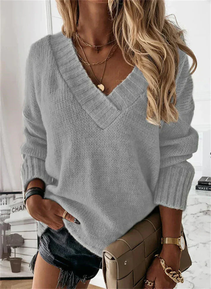 Street Wave Noreen V Neck Pullover For Women Cozy Soft Knit Sweater With Elegant Fit