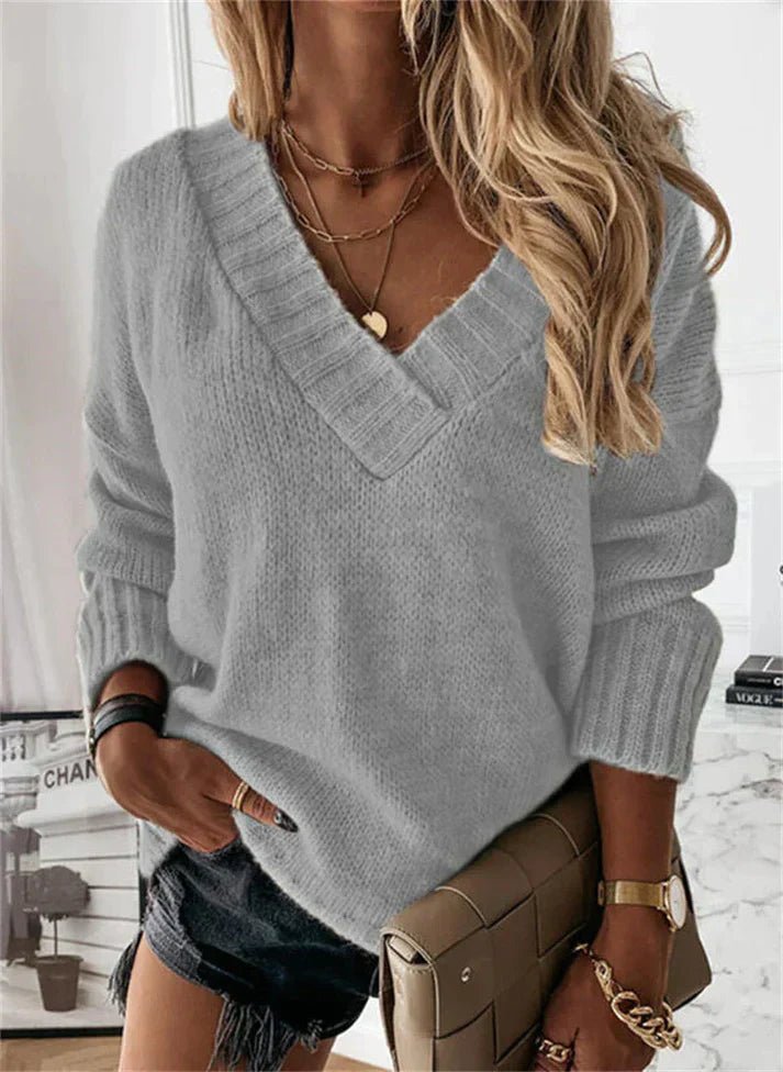 Streetwave Womens V Neck Knit Sweater Cozy Soft Pullover For Everyday Style Chic Wardrobe Essential