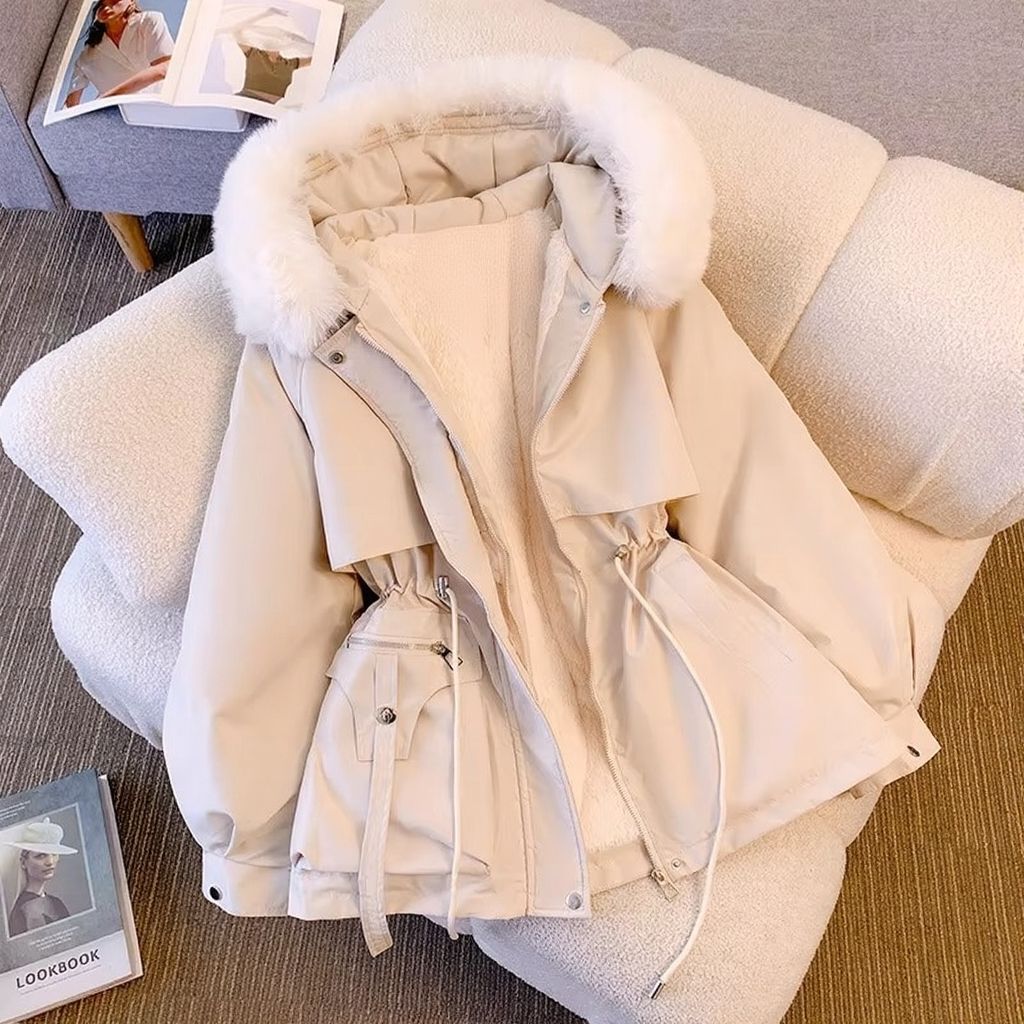 Women's Fleece Lined Down Parka – Warm Padded Winter Coat with Drawstring Hood