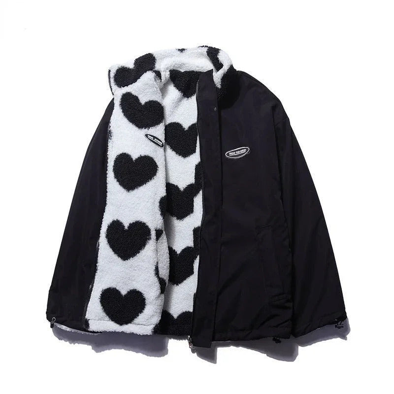 Street-Wave Reversible Heart Jacket For Women Two Looks In One Cozy Versatile Outerwear