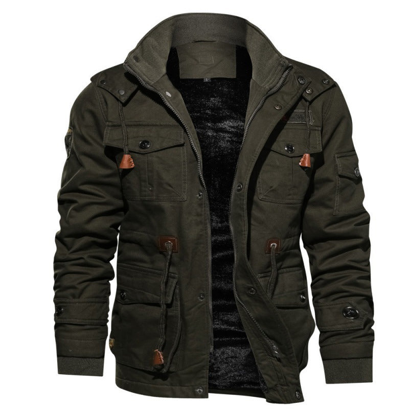 Street-wave Fleece Lined Winter Jacket For Men Warm Insulated Coat With Multiple Pockets