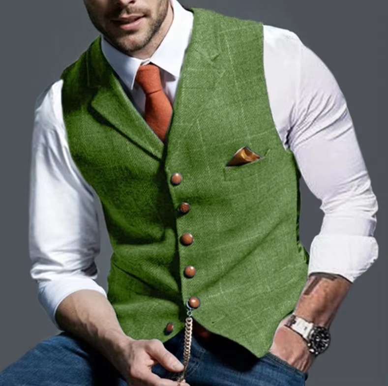 Mens Tweed Striped Waistcoat Vest For Business Formal Weddings And Elegant Events Street-Wave