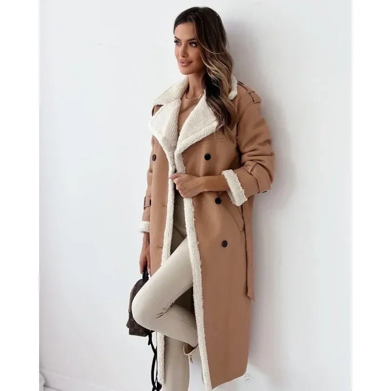 Streetwave Womens Winter Coat With Shearling Lining Trench Inspired Cozy Warmth For Cold Days