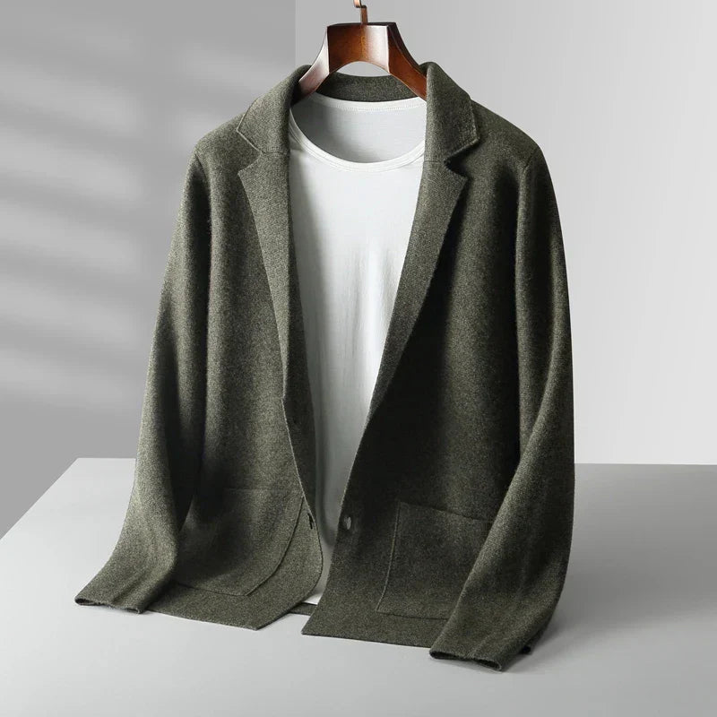 Men's Wool Cardigan Tailored Fit Notched Lapel Patch Pockets Hip Length Nordisk Flair