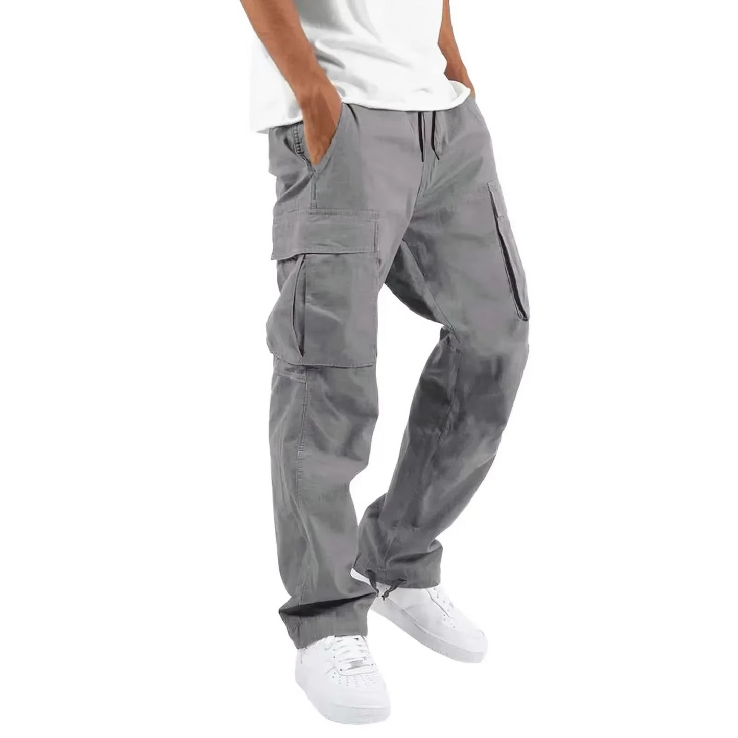 2025 Men's Solid Cargo Pants With Multi Pocket Design And Adjustable Drawstring For Everyday Comfort