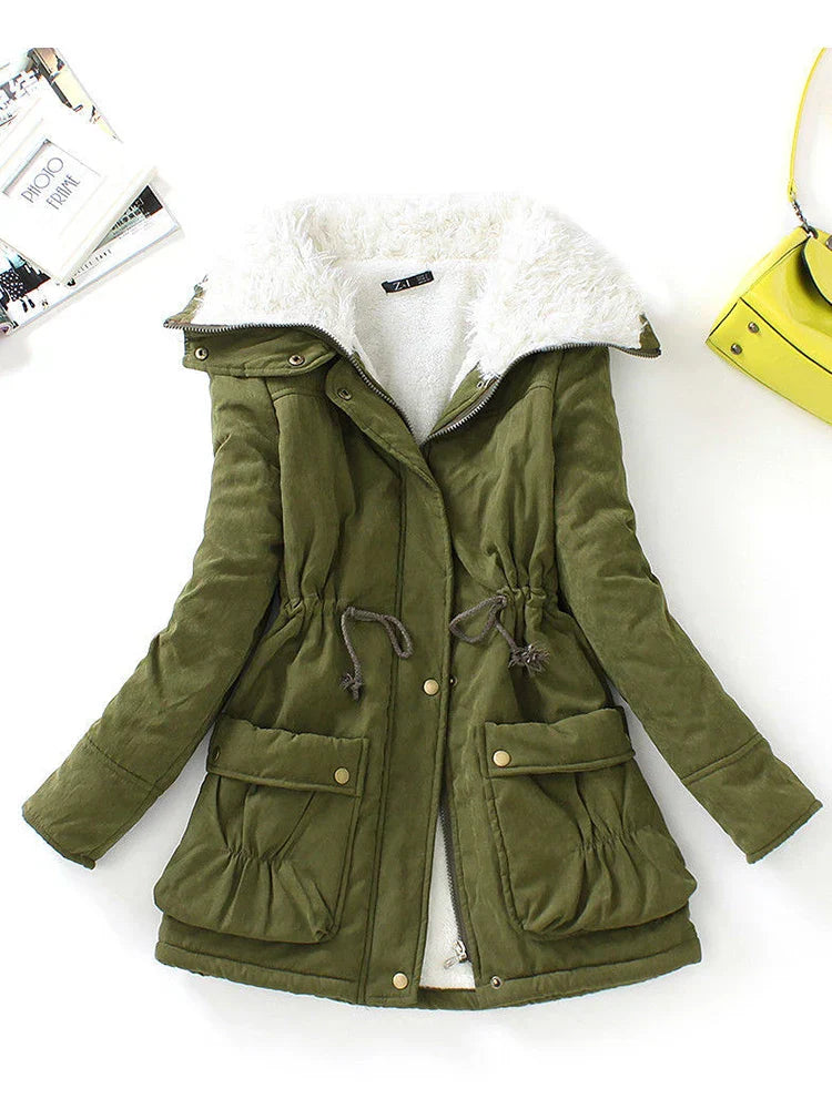 Street-wave Faux Fur Lined Winter Coat With Adjustable Fit And Snap Zip Closure Parka Style For Women