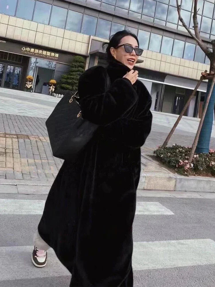 Street Wave Faux Fur Coat With Long Silhouette For Women Warm Luxury Winter Outerwear