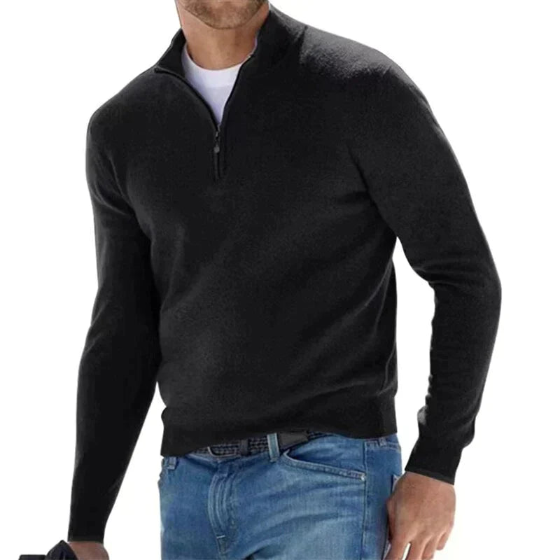 Street-Wave Polo Zip Up Knit Pullover For Men Italian Craftsmanship Cozy Modern Style