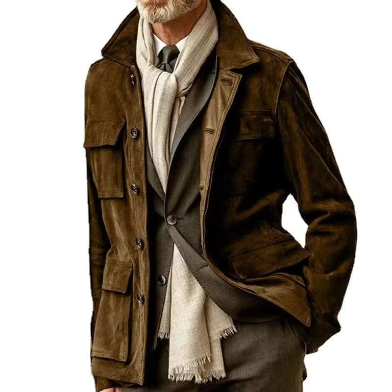 Retro Mid Length Mens Casual Trench Coat With Lapel Collar Perfect for Spring Autumn Layering and Everyday Wear