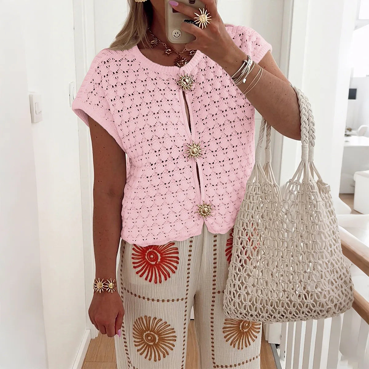 Street Wave Crochet Knit Top Women Breezy Cropped Chic