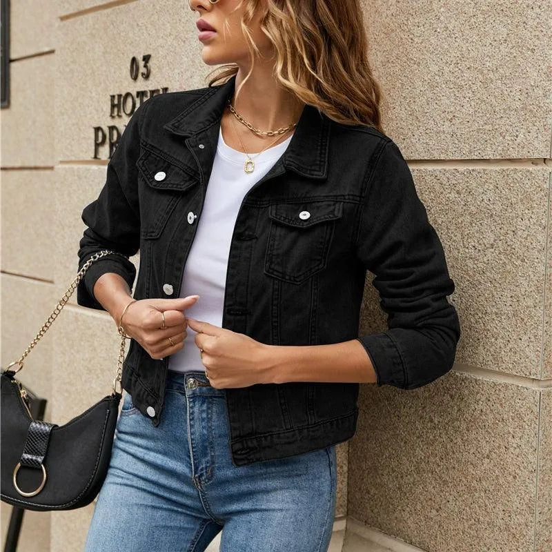 Street-wave Womens Denim Jacket Durable Fabric With Button Front And Stylish Pockets