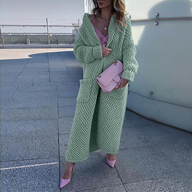 Street-wave Winter Luna Knit Coat for Women, Luxuriously Cozy Long Cardigan for Warmth and Style