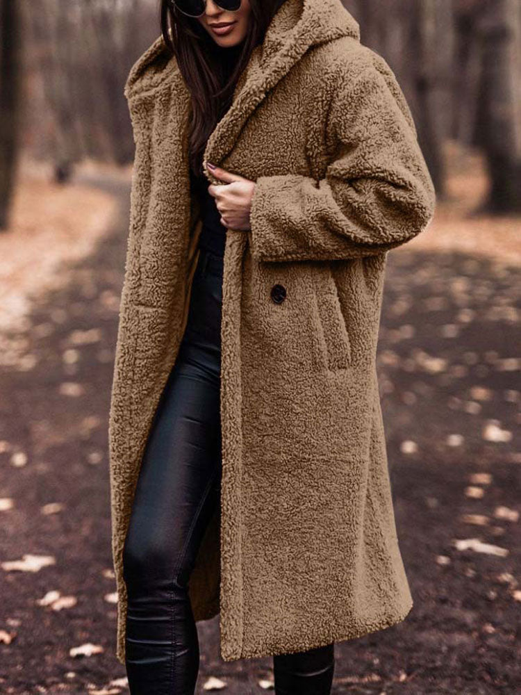Street Wave Teddy Coat For Women Cozy Warmth Soft Sherpa Texture Elegant Long Coat