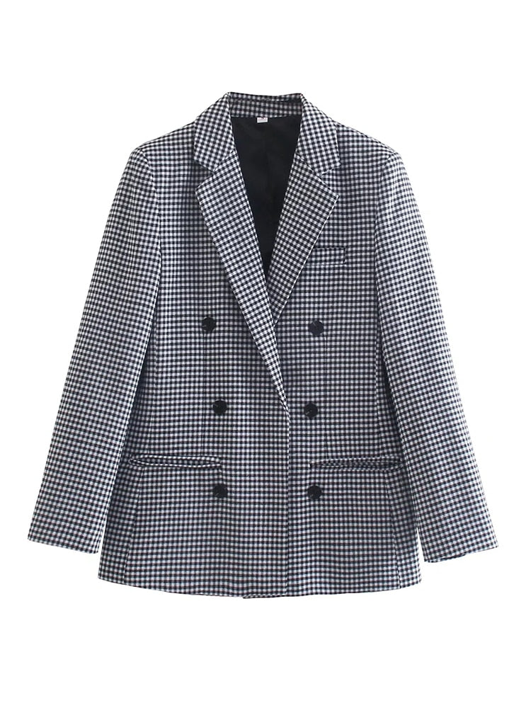 Street-wave Plaid Blazer For Women Breathable Cotton Poly Blend All Night Comfort Elegant Chic