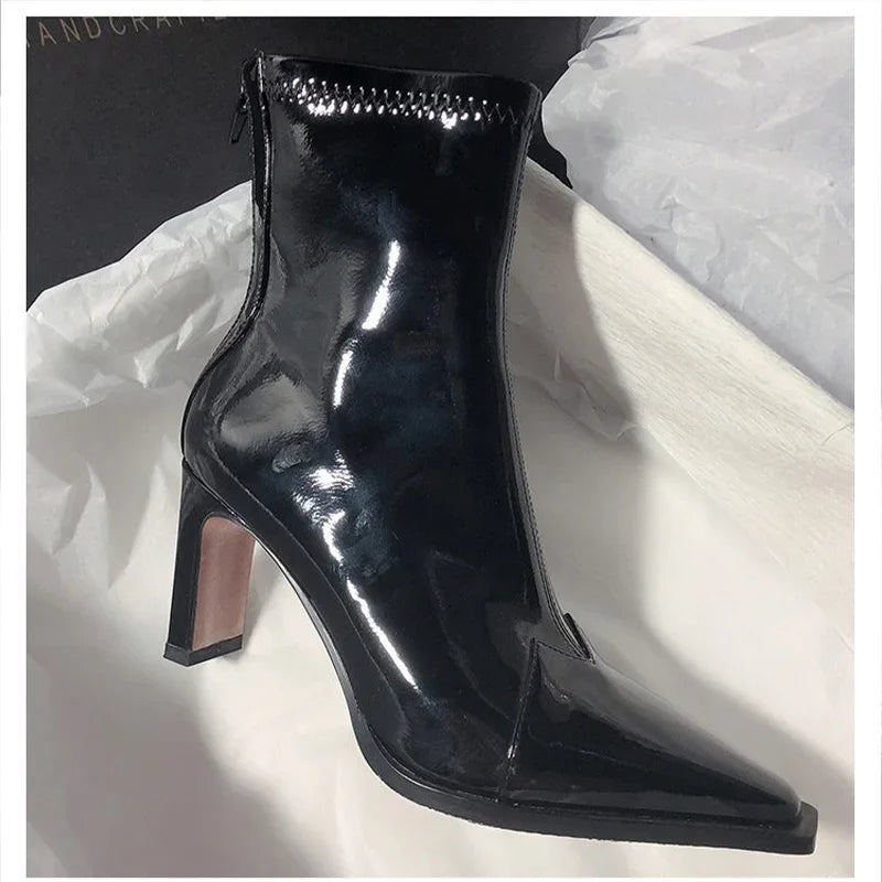 Street-wave Ankle Boots With Chunky Block Heel Chic Modern For Trendsetters Daily Wear