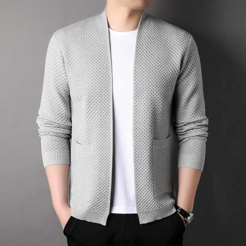 Arthur Men’s Slim Fit Knitted Cardigan With Pockets By Street-Wave Textured Lightweight Knit Beige
