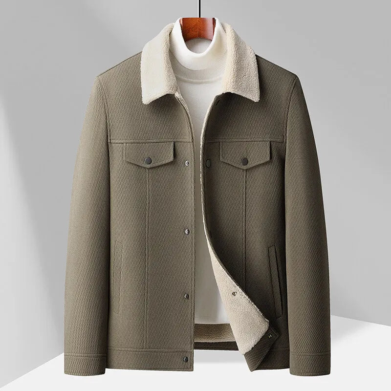 Streetwave Fleece Collar Jacket For Men Warm Modern Urban Style With Structured Texture