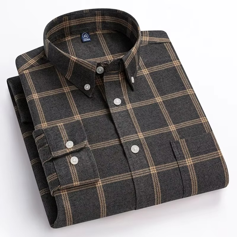 Street-Wave Men's Plus Size Plaid Long Sleeve Shirt 7XL 100 Percent Cotton with Single Chest Pocket