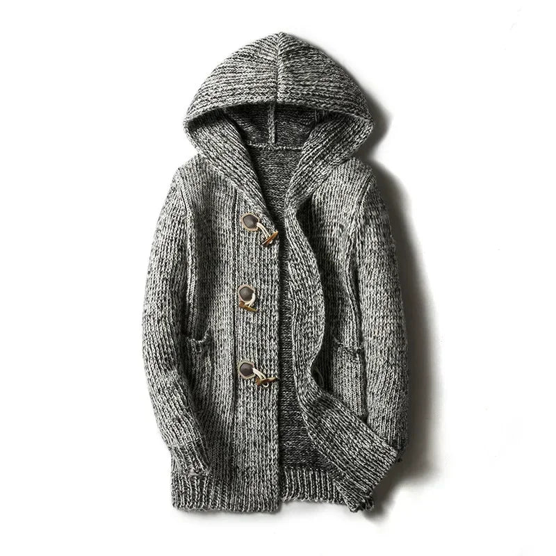 Street-wave Men's Chunky Knit Hooded Jacket - Cozy Warmth, Rugged Texture, Everyday Essential
