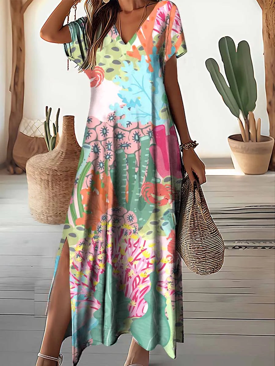 Serena Dress Floral Maxi For Plus Size Women By Street-Wave Vintage V-Neck Comfort