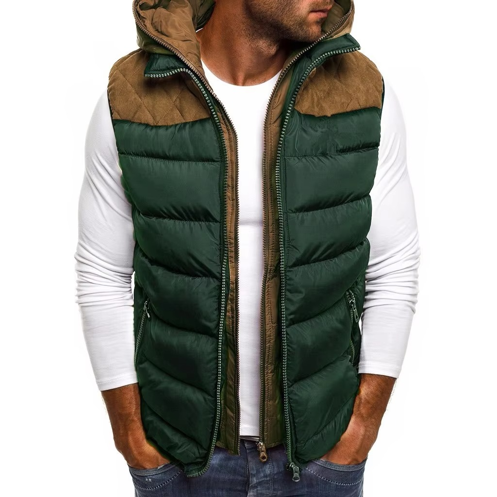 Street-Wave Men's Hooded Winter Sleeveless Puffer Vest With Embroidery Warm Zip Up Quilted Jacket