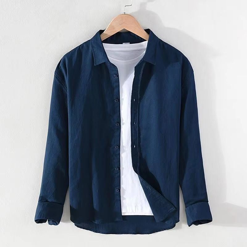 Street-Wave Men's Vintage Linen Stand Collar Long Sleeve Shirt Lightweight Breathable Button Up M To 3XL