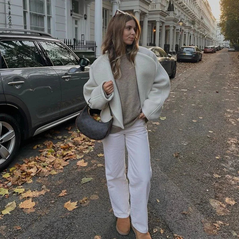 Street-wave Womens V-Neck Loose Fit Casual Jacket For Fall Comfort And Everyday Style Perfect Autumn Outerwear