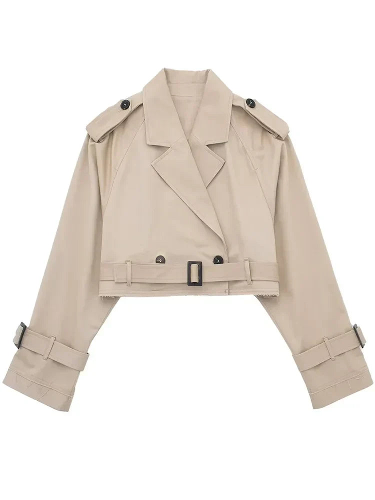 Night Fever Jacket By Street-Wave Cropped Belted Trench Style For Partygoers Chic Polyester Outerwear