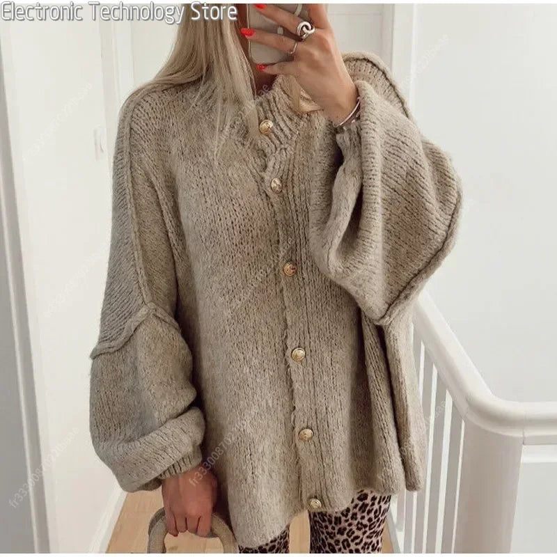 Street-Wave Knitted Cardigan Wool Acrylic Blend Button Front Cozy Yet Stylish For Women